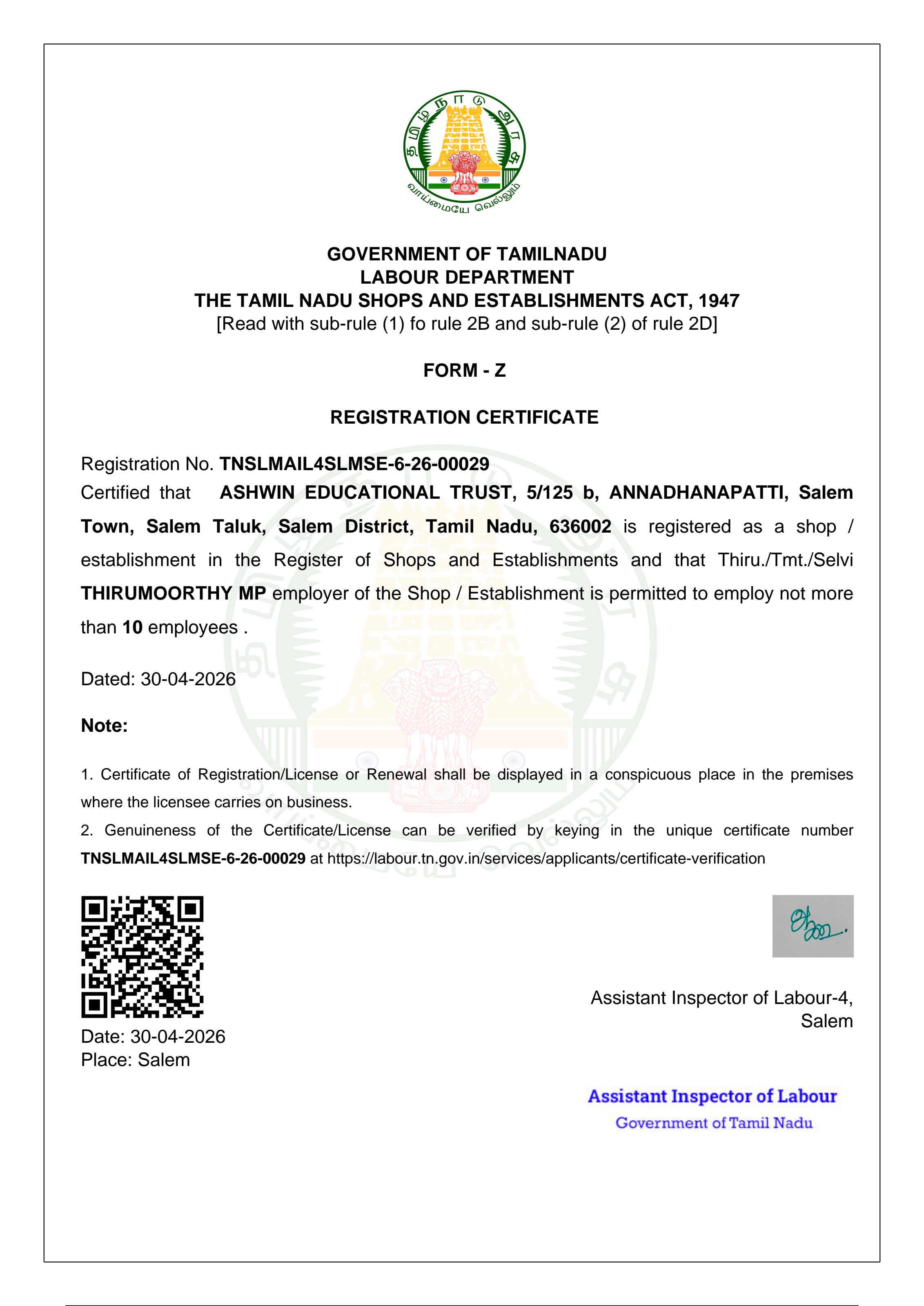 Shops & Establishments Registration document preview